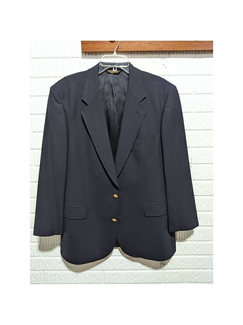 Brooks Brothers Men's Navy Blue Solid Iconic Gold Buttons Classic Blazer Size 43